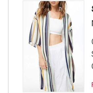 Forever 21 Striped Chiffon Kimono Cardigan